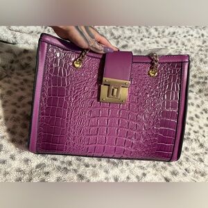 Purple Croc-Embossed Purse with Wallet